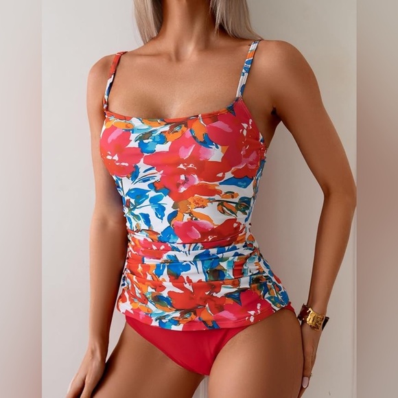 Women's Swimsuit Tankini Tummy Control Bathing Suits High Waisted Bottom - Picture 1 of 4